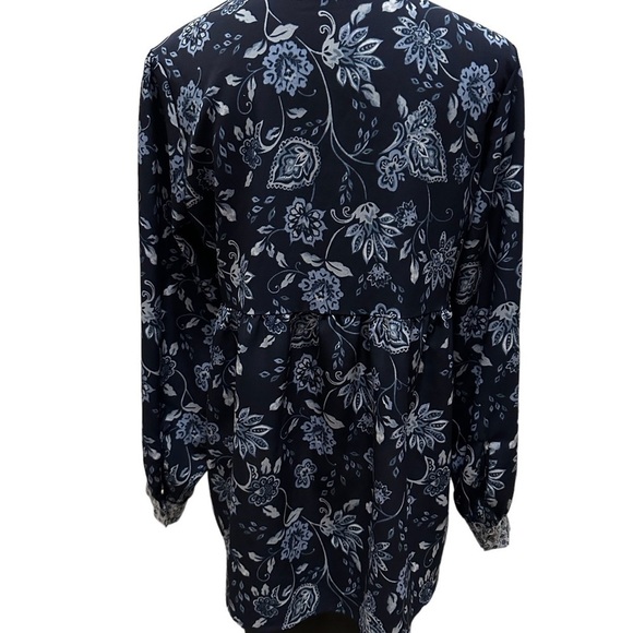 Dip Floral Peplum Blue Long Sleeve Size Medium Drawstrings - Picture 5 of 10